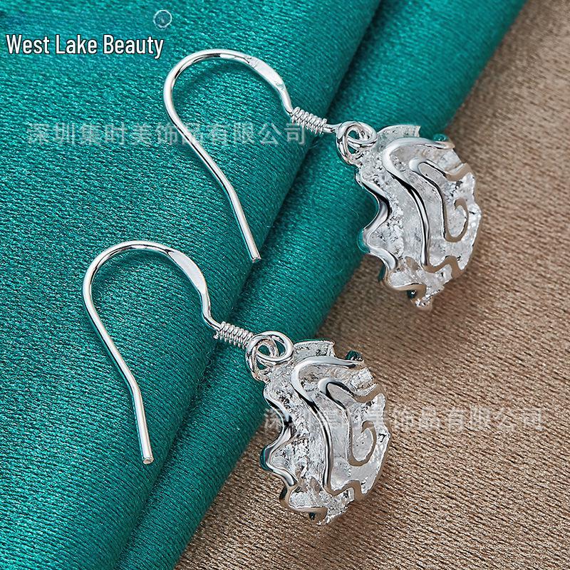 Silver Rose Flower Earrings for Women - West Lake Beauty Collection