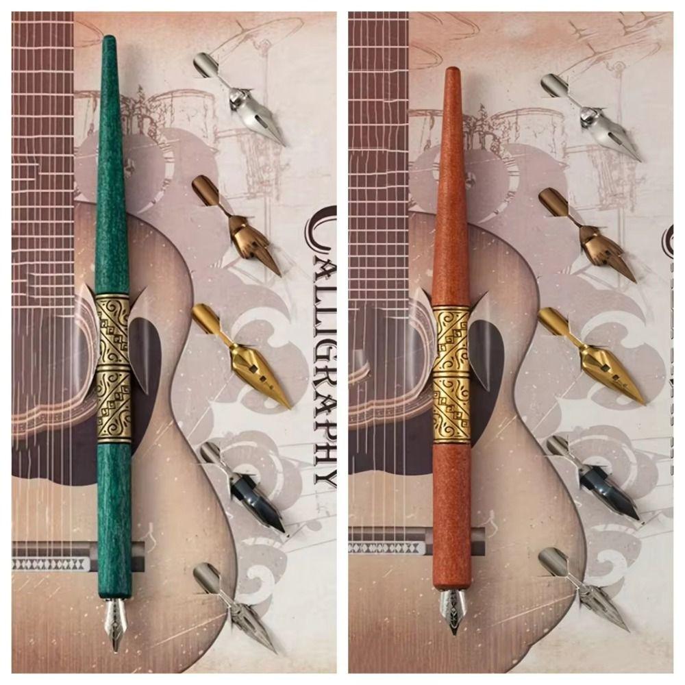 With 5 Nibs Calligraphy Pen Wood Handle Dipping Pen Multifunction Dip Pen Set School Supplies