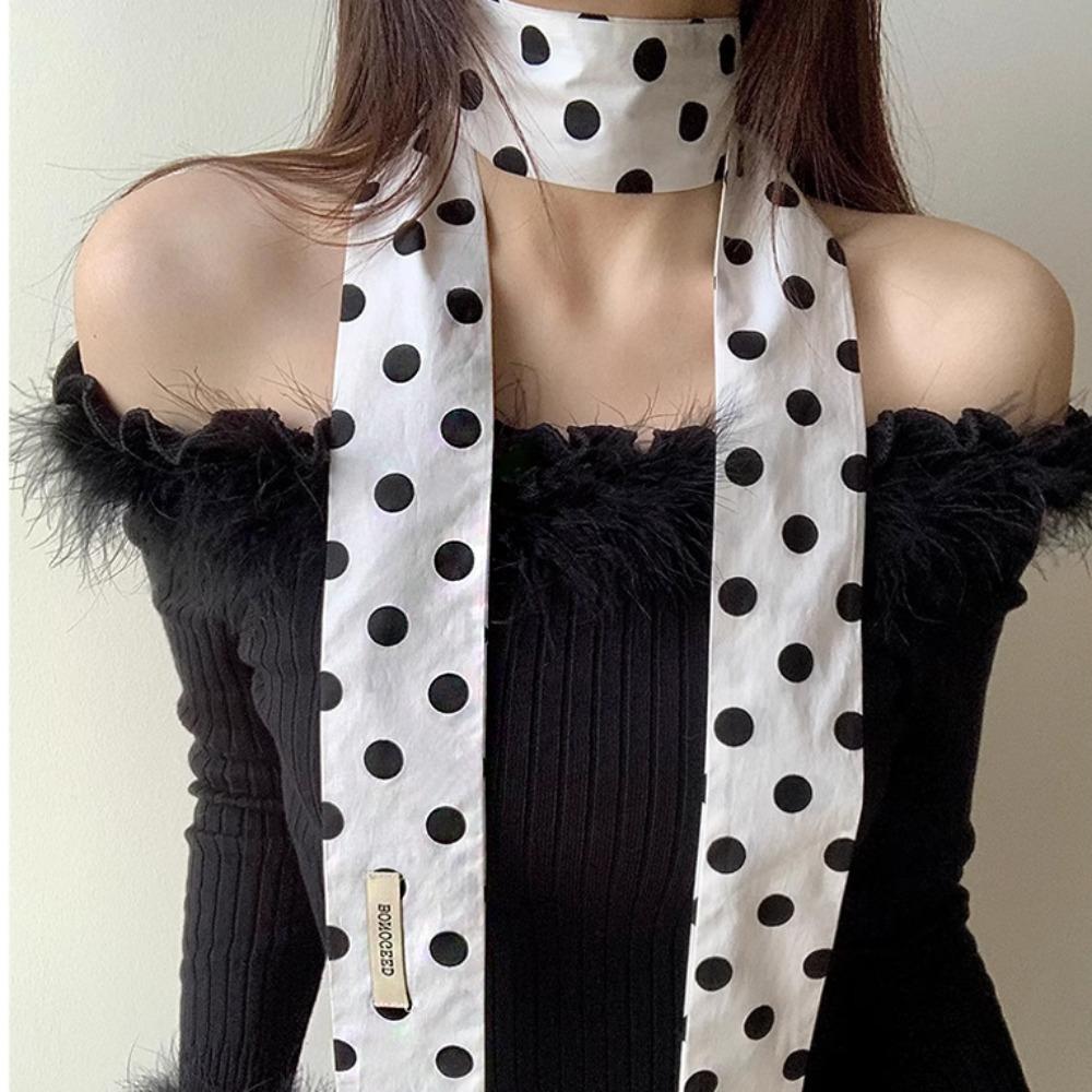 Flower Polka Dot Scarf Ribbon Narrow Long Scarves Sweet Floral Scarf  Outdoor
