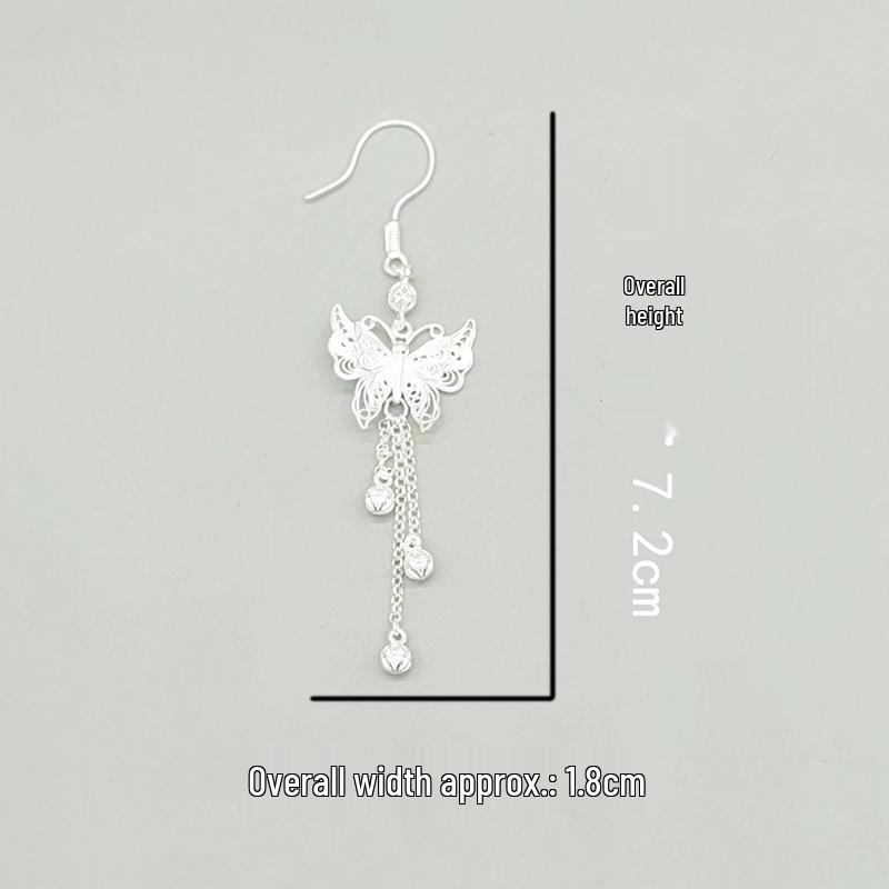 Yinxiu Qiancheng Handmade 999 Sterling Silver Butterfly Earrings & Pendants, Ethnic National Style, Small Size.