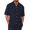 Men's Summer Hawaiian Solid Color Stripe Textured Breathable Loose Button Shirt
