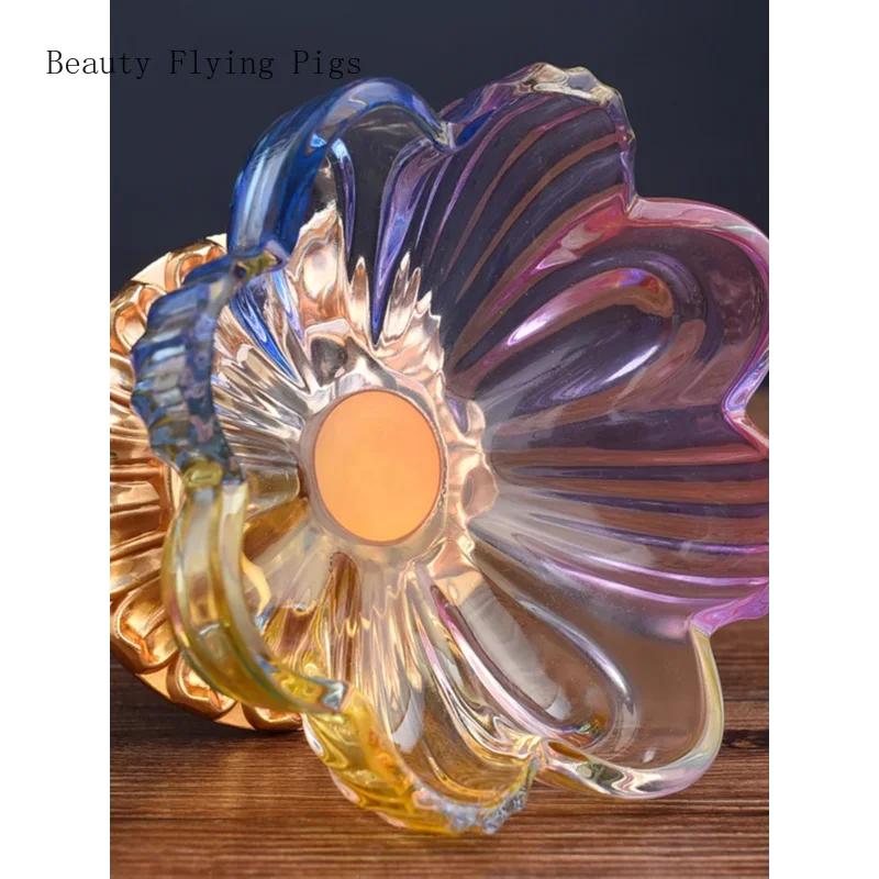 1PCS Glass Alloy Lotus Flower Fruit Tray for Household Use Buddha High Foot Fruit Tray Living Room Decoration Feng Shui Ornament