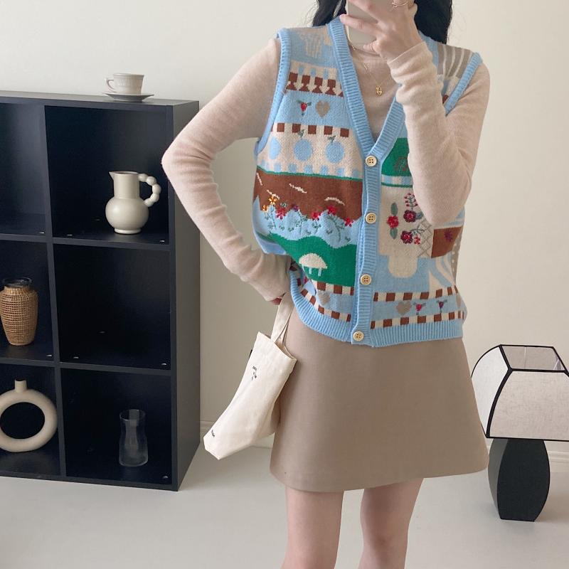 Women's Embroidered Knitted Cardigan Vest Women's Spring and Autumn Clothing New Loose Outer Vest