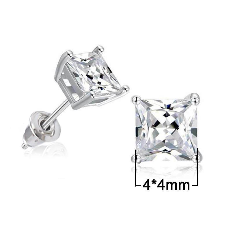 High Quality Stud Earrings Square Brilliant Cubic Zircon 5 Different Size Available Trendy Romantic Earring For Girl