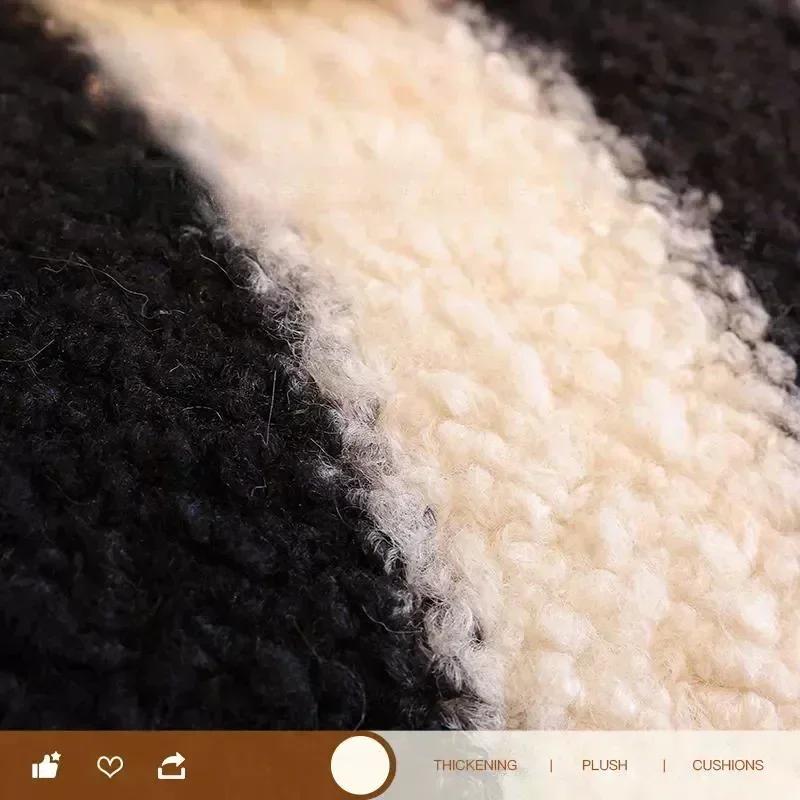 Classic Solid Color Winter Lamb Wool Sofa Towel Thicken Stripe Plush Soft Sofa Covers for Living Room Non-slip Couch Cover Decor