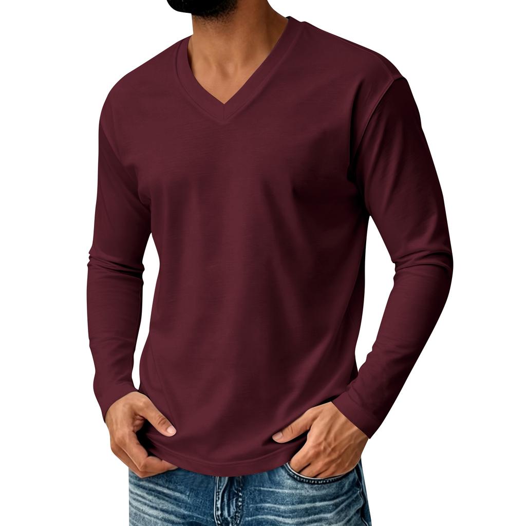 Men's V-Neck Long Sleeve Casual Comfortable T-Shirt
