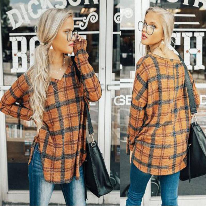 Vintage Plaid Shirt For Women With Polyester Blend Long Sleeve Casual Style