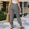 Women's Casual Striped Sweatpants with Drawstring Elastic Waist and Cuffed Hem