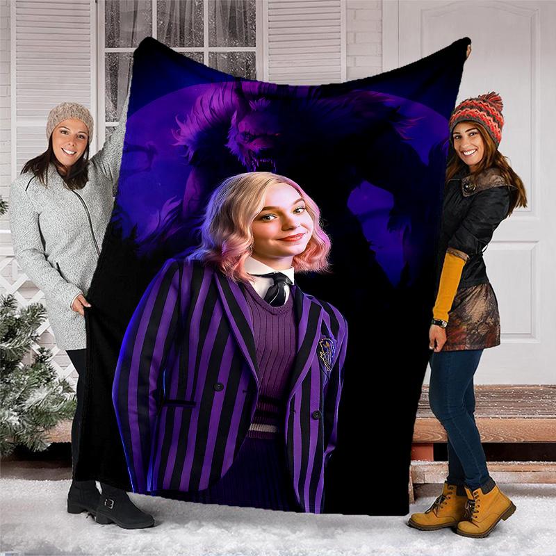 1pc Addams Family Wednesday Enid Theme Blanket - Digital Print, Polyester, Cozy for All Seasons, Perfect for Outdoor, and Travel