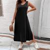 Summer Casual Sleeveless Side Split Dresses for Female Solid Color Dress Women's Square Neck Dress High Waist Black Dress Commuter Fashion Dress