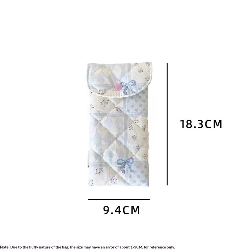 1Pc Fashion Floral Bow Snap Pen Bag Student Stationery Girl Portable Glasses Storage Bag Large Capacity Travel Makeup Bag Gifts