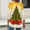 Women's Casual Christmas Print V-Neck Button Three-Quarter Sleeve T-Shirt