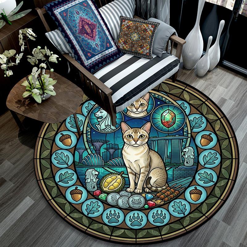 Glass Cat Majesty Round Area Rug Under Office Chairs Bedroom Living Room Home Decor