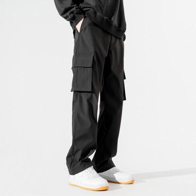 Men's Black Casual Straight Overalls: Windproof Outdoor & Hiking Pants for Spring and Autumn Sports