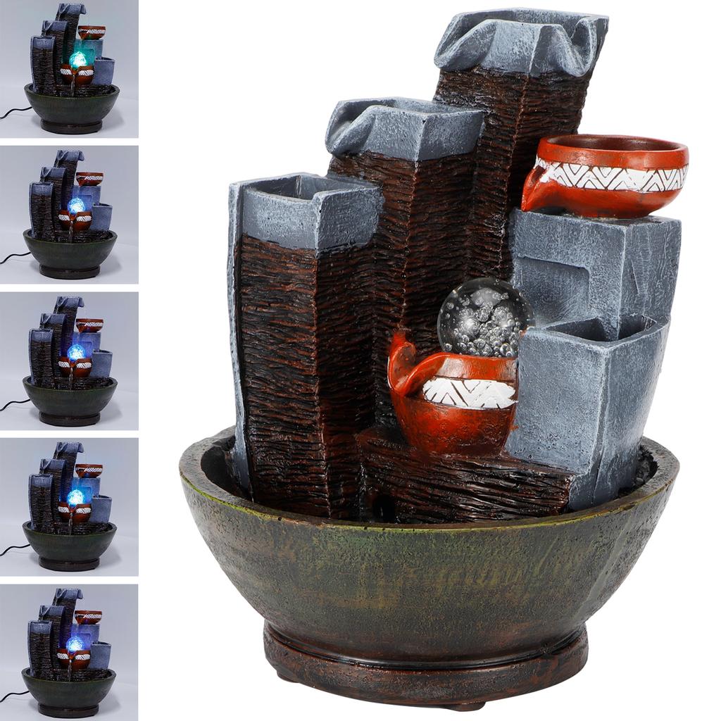 LED Tabletop Water Fountain Resin Desktop Crafts Ornaments Home Decoration AccessoriesEU Plug