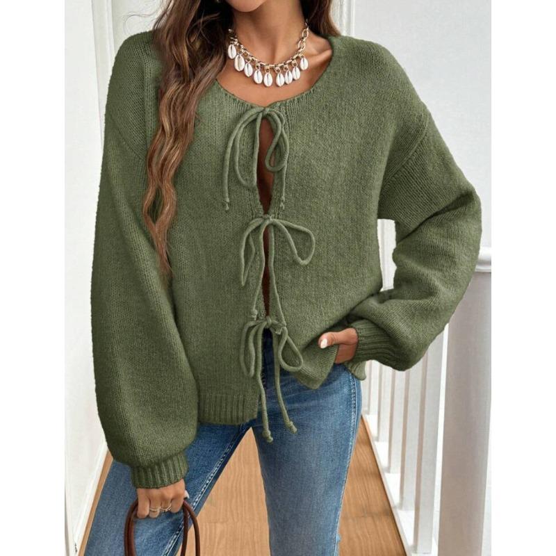 

Жіночі модні повсякденні светри з круглим вирізом з довгим рукавом і однотонним принтом XL армія зелений колір