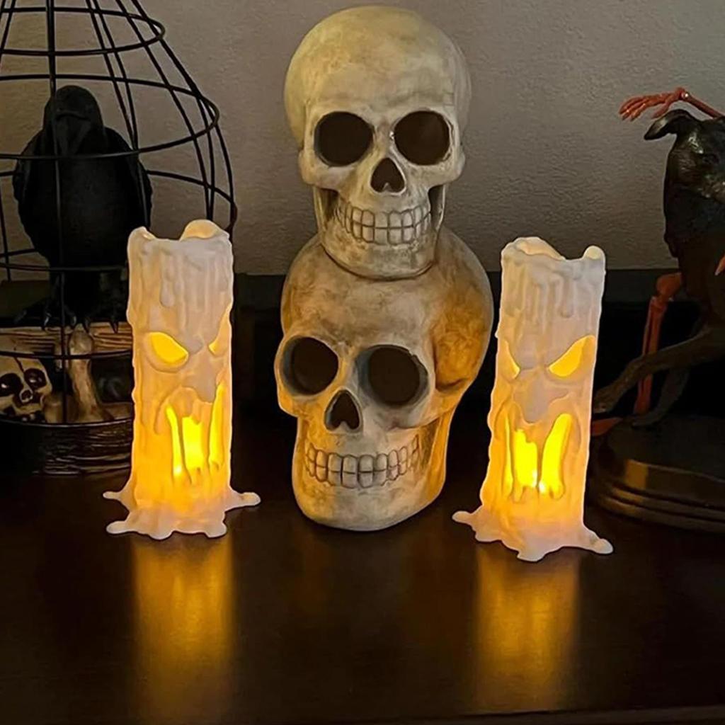 Halloween Flameless Candles Spooky Human Face LED Flameless Candle Flickering Light Table Decor for Home Office Dorm Apartment