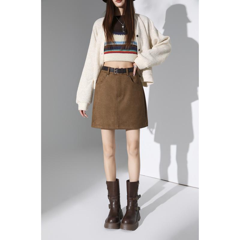 Millefleurs Suede A-Line Mini Skirt: Autumn/Winter, Anti-Exposure, Slimming, Versatile Fashion for Women
