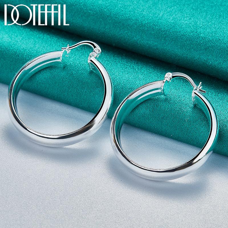 Cercei de argint Hoop Charm de 35 mm