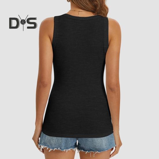 Women Vest U-Neck Sleeveless Button Down Camisole Blouse Slim Fit Basic Tank Tops Beach Office Party Wear