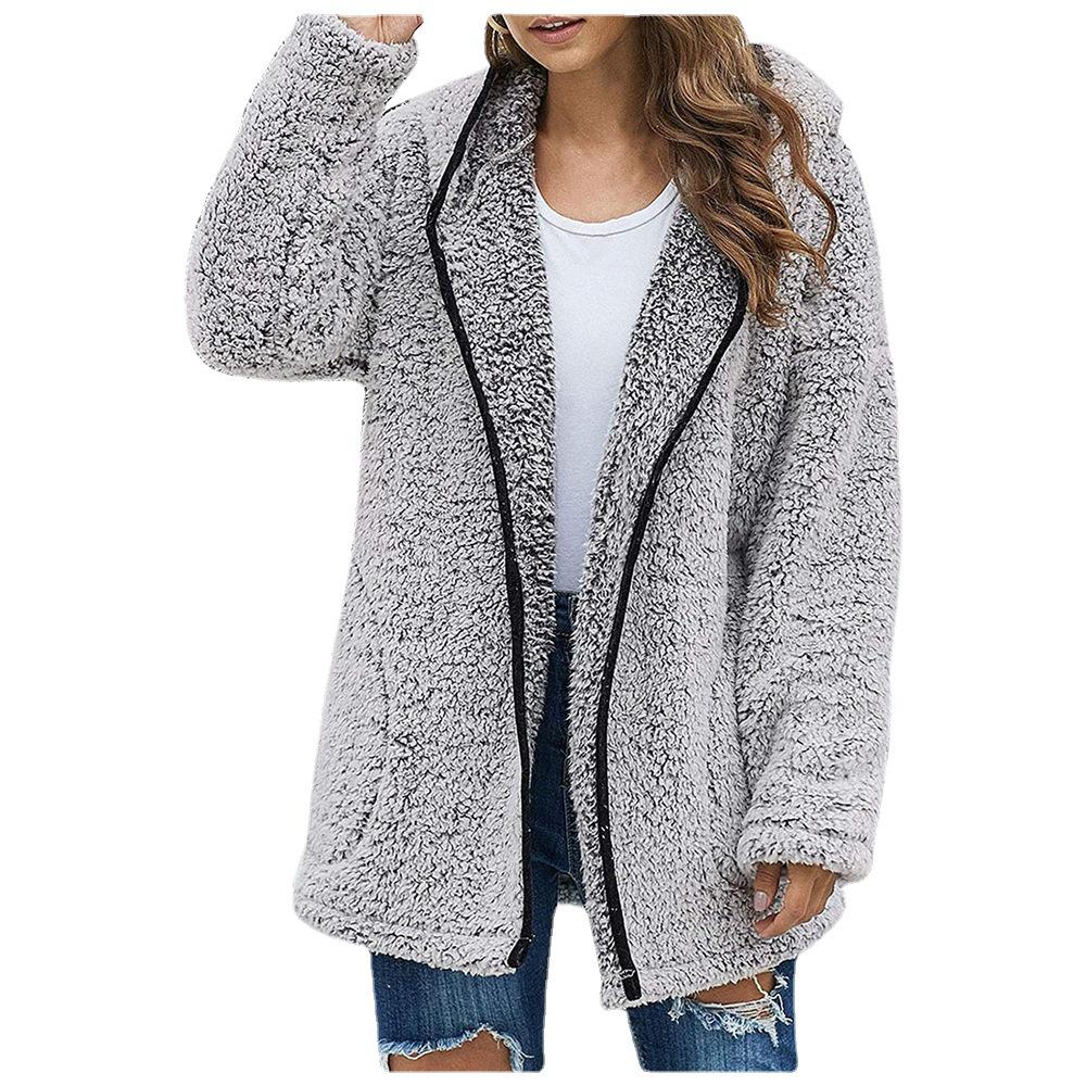 Casual Solid Color Lapel Hooded Long-Sleeved Plush Sweater