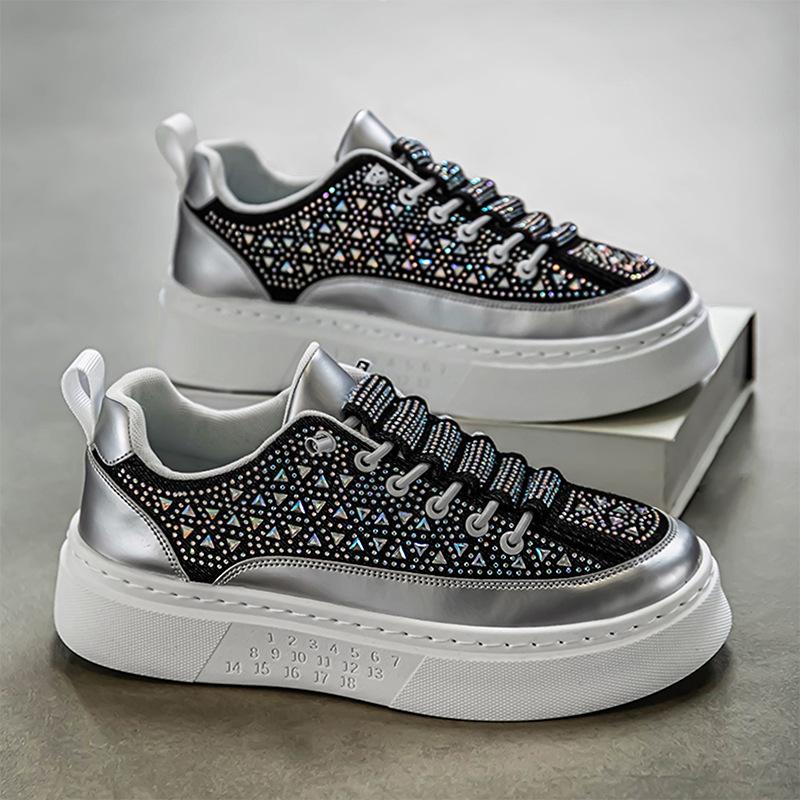 

Men s shoes spring and autumn trend casual thick baseplate shoes new men s diamond-encrusted fashion low-top foot cover one pedal trendy shoes 39