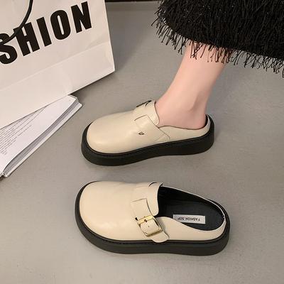 Style britannique plateforme surélevée Boken sac tête chaussons femmes 2025 nouveau printemps petite chaussure en cuir à une pédale demi-chaussons femmes