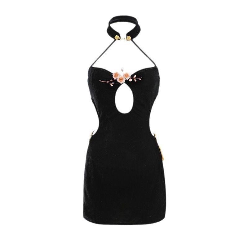 Sex Underwear Chinese Sexy Modified Split Cheongsam Chinese Pure Desire High-end Neck Halter Embroidery Role Play