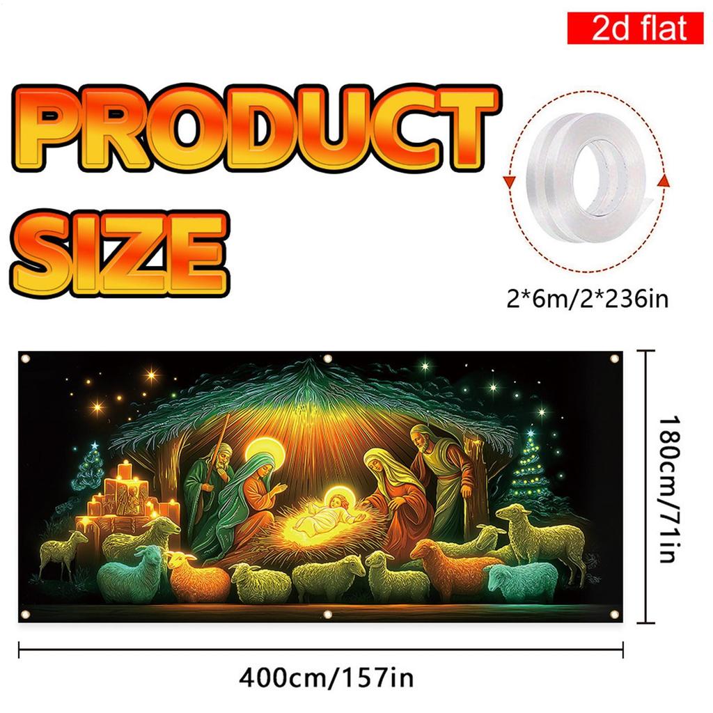Christmas Front Door Cover Religious Fluorescent Front Door Jesus Scene Backdrop Hanger Backdrop Christmas Decoration For Indoor