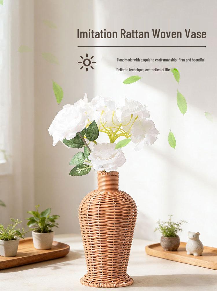 High-Grade Imitation Rattan Woven Vase for Dried Flowers - Elegant Living Room and Desktop Ornament