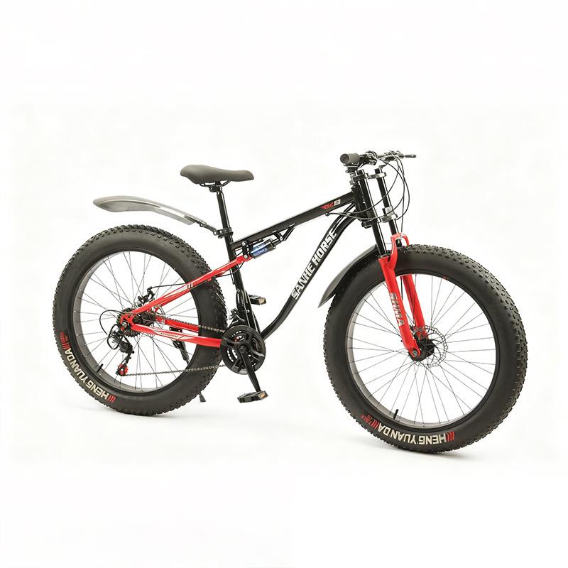26-inch Mountain Bike with Large Tires, Gears, Double Disc Brakes, and Suspension