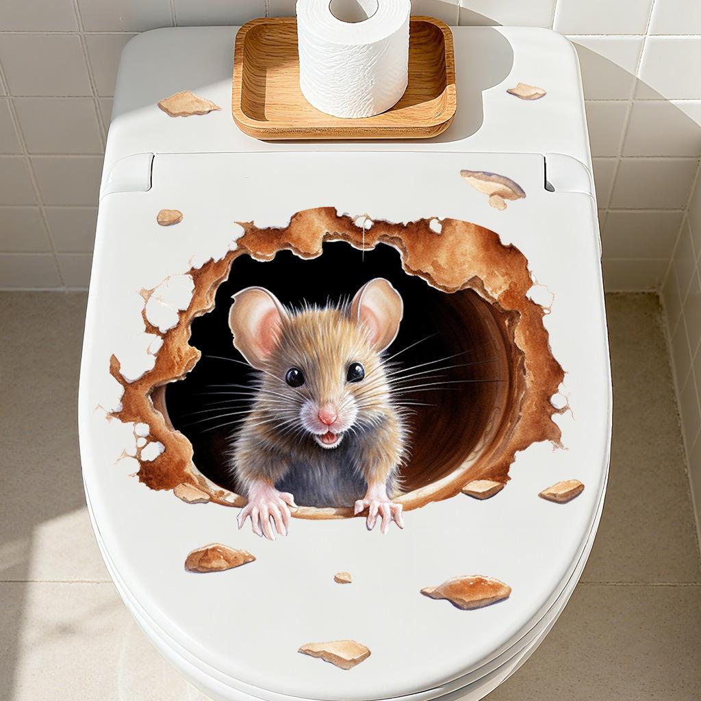 Peeking Mouse from Hole Wall Stickers, Creative Tunnel Scene Self-Adhesive PVC Decals for Kids Room Skirting Board Decoration