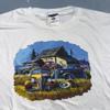Carros Antigos Casa de Fazenda Camiseta VTG Jerzees Fun Grandpa Core Corrida Y2K Branco