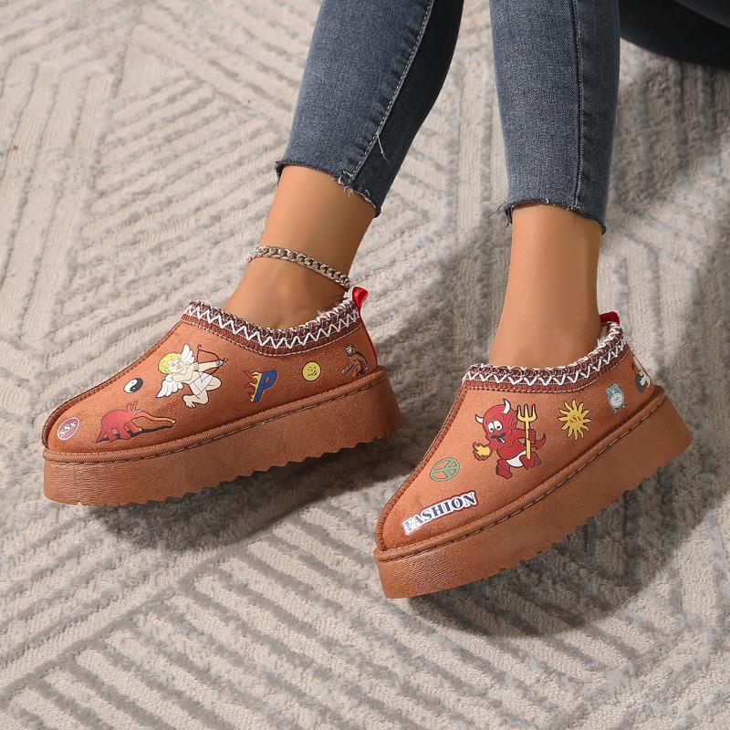 Bohemian Lace Print Decorative Women's Snow Boots Ethnic Style Autumn and Winter Thick-soled Short Tube Warm and Comfortable Cotton Shoes