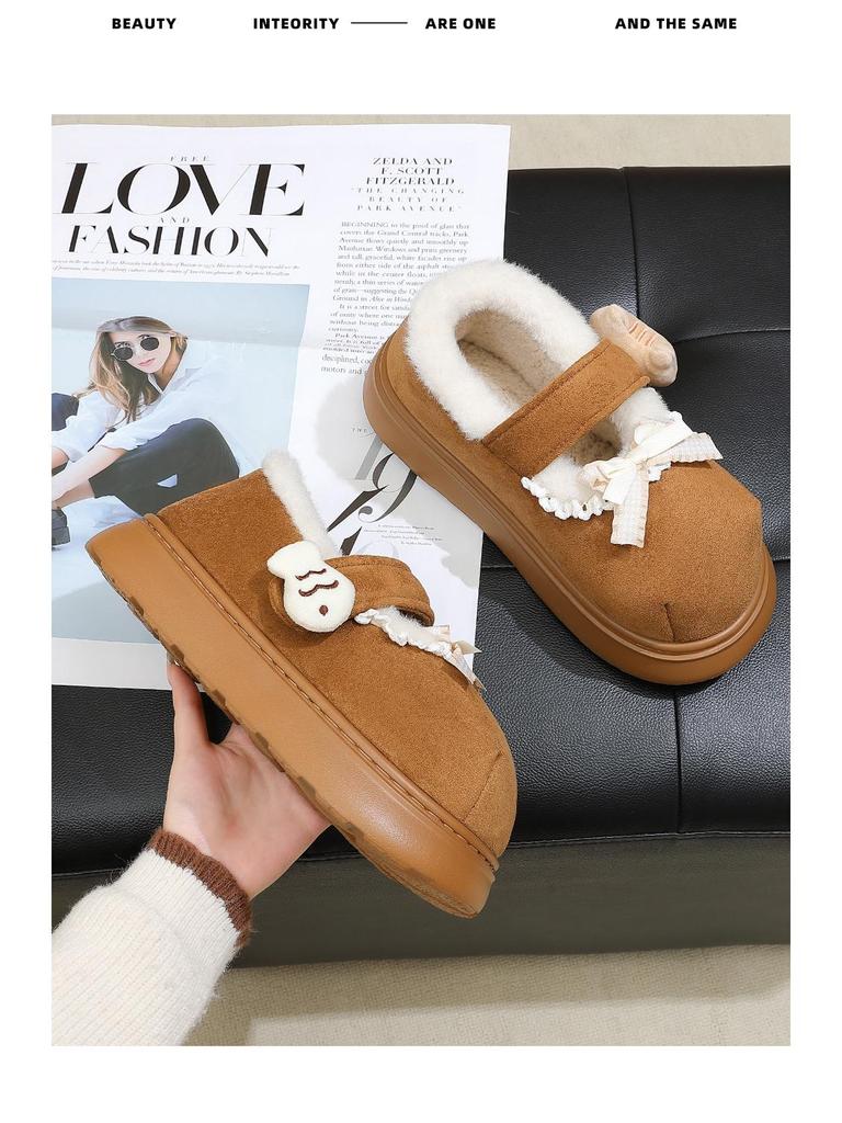 Women's Furry Non-Slip Cotton Slippers - Thick-Soled, Closed-Heel for Autumn & Winter