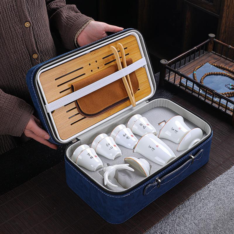 White Porcelain Tea Set Suet Jade Kung Fu Tea Set Household Complete Set of Tea Making Utensils Tea Set Teacup Teapot Cover Bowl