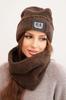 Women's Fleece Set Hat and Scarf With Decorative Patch Brown