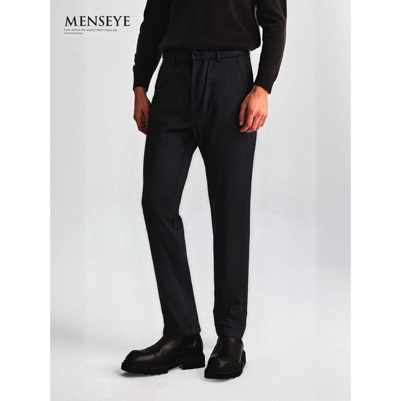 Menseye Men's Casual Pants, Slim Fit Business Style, Thickened for Warmth, Autumn and Winter Fashion, Versatile Black Stretch Pants