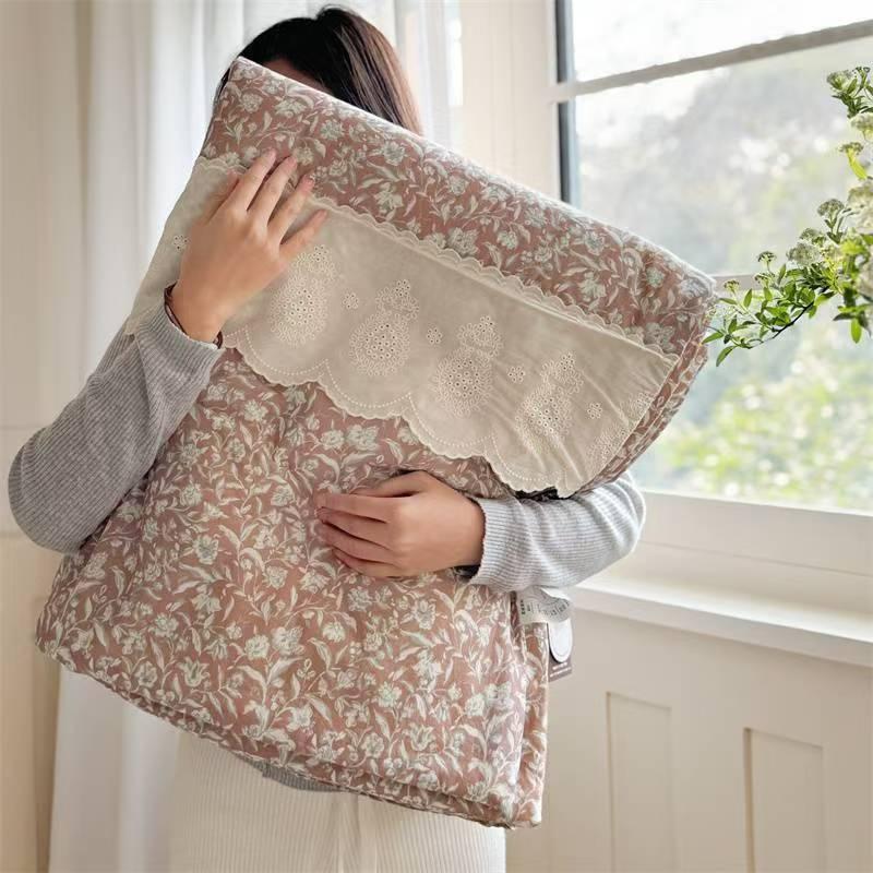 Lace Pure Cotton Quilt Twin Queen Size Bedding Single Double Bed Comforter Summer Spring Floral Print Gauze Quilted Blanket