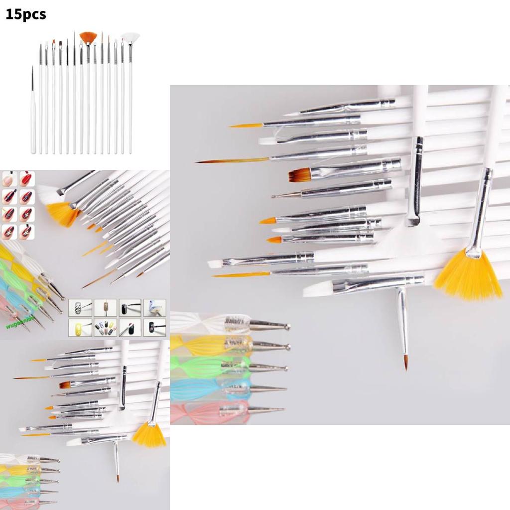 Nail Art Brush Set 15 Pcs With Long Wooden Handles For Professional Manicure And Design