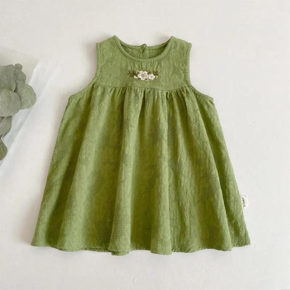 Summer Female Treasure Vest Skirt Small Fresh Embroidery Sleeveless Round Neck Children's Clothing Girls Cotton Dress
