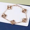 18K Rose Gold Double-Sided Four-Leaf Clover Carnelian Bracelet for Women