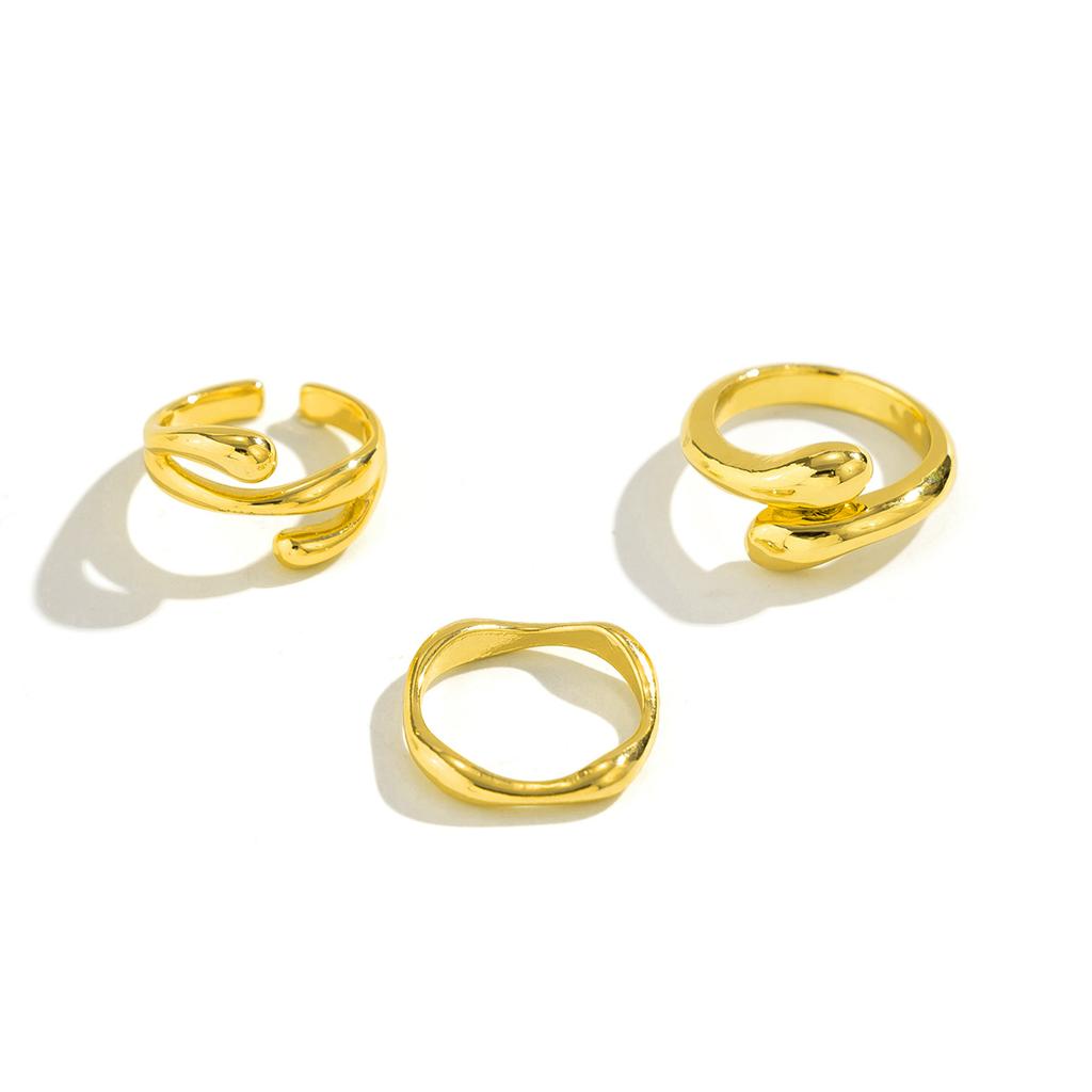 Ins Liquid Lava Metal Curved Ring Female Folded Smooth Hug Open Ring Set