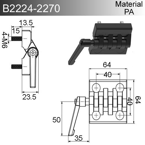 Black Lever Lock Position Hinges with Handle Adjustable Tightening PA for industrial switchgear Distribution Cabinet