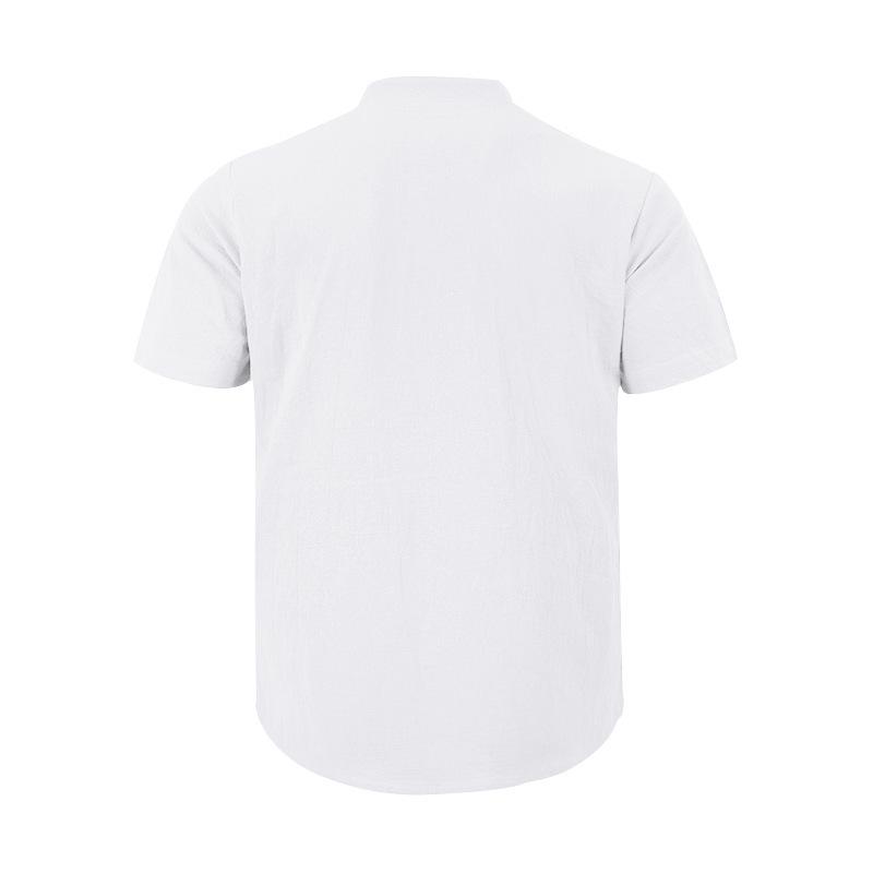 Summer Men's Casual Loose Stand Collar Linen Shirt - Trendy Short Sleeve Plus Size Solid Color