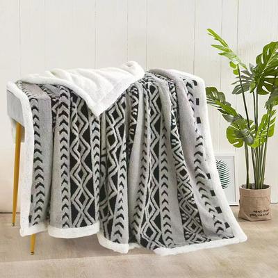 Geometric Jacquard Throw Blanket for Couch All-season Soft Coral Fleece Bed Blanket for Bedroom Double Sided Plush Cover Blanket