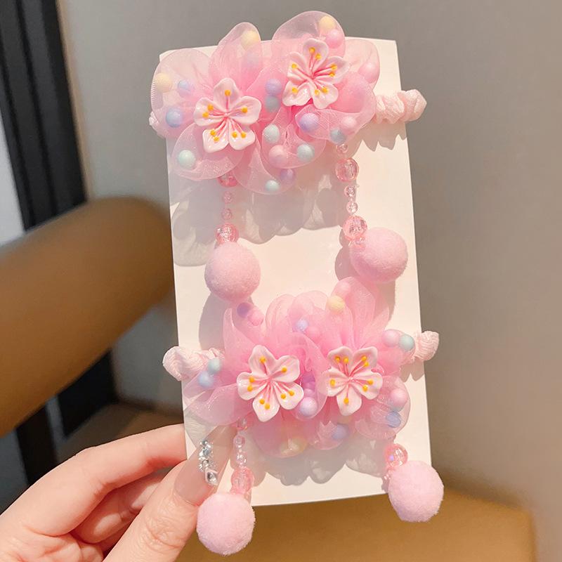 Kinder Pinker Fee Blumen Haargummi – Weicher Pferdeschwanz Pompon Ring