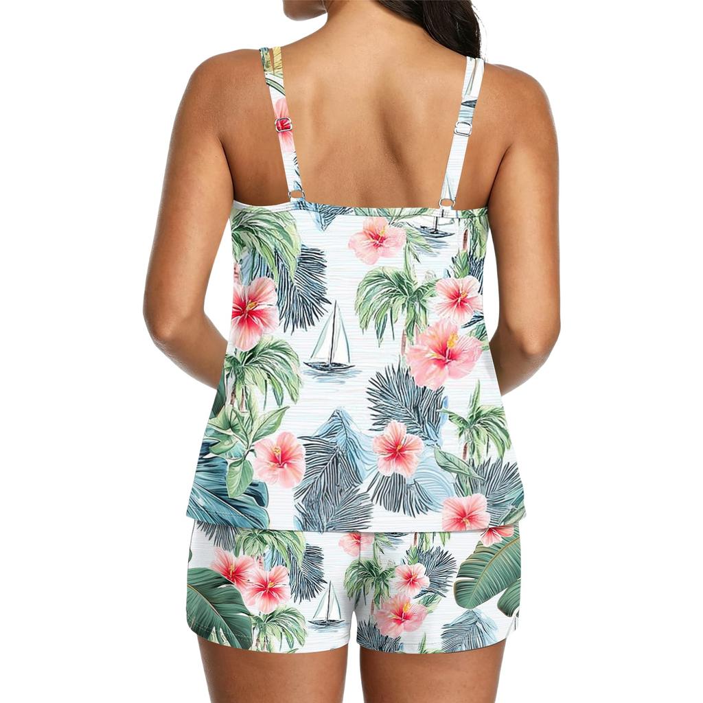 Women’s Sleeveless Tank Top and Shorts Set with Tropical Leaf Print Lightweight Soft Fabric Relaxed Fit Loungewear Pajama