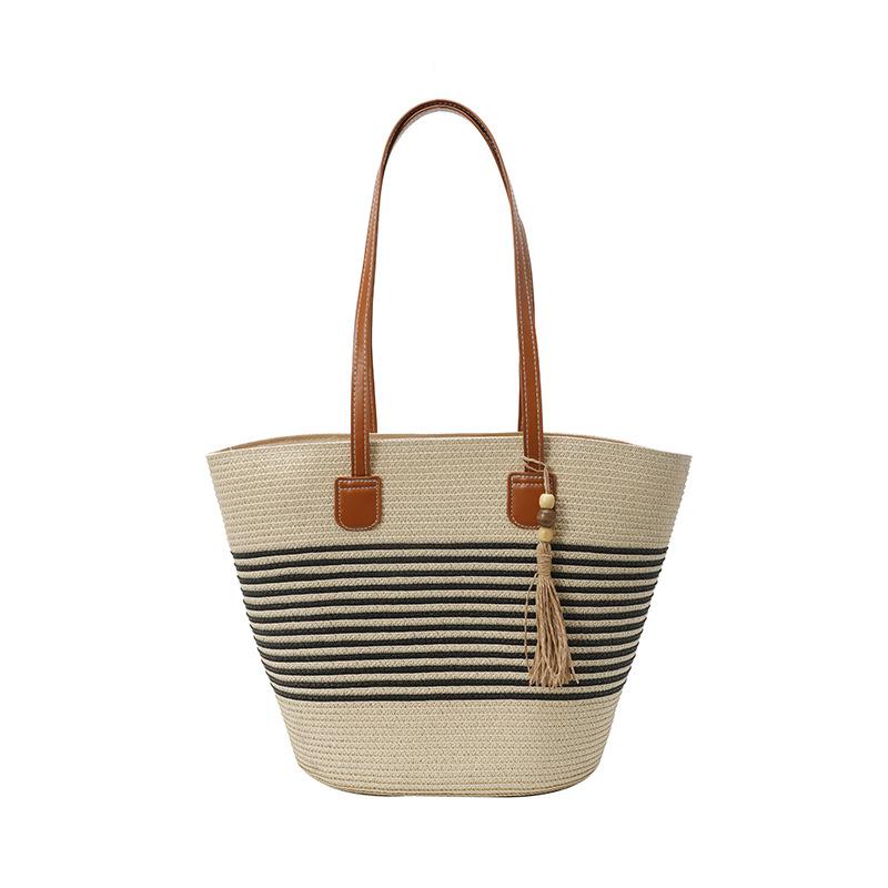 Portable Straw Bag Women's Large-capacity Woven Shoulder Tote Bag Seaside Vacation Woven Bag