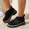 Plus Size Slip-On Loafers Autumn Winter Roman Style Platform Round Head Suede Black Women's Shoes Casual Heeled Ankle Boots